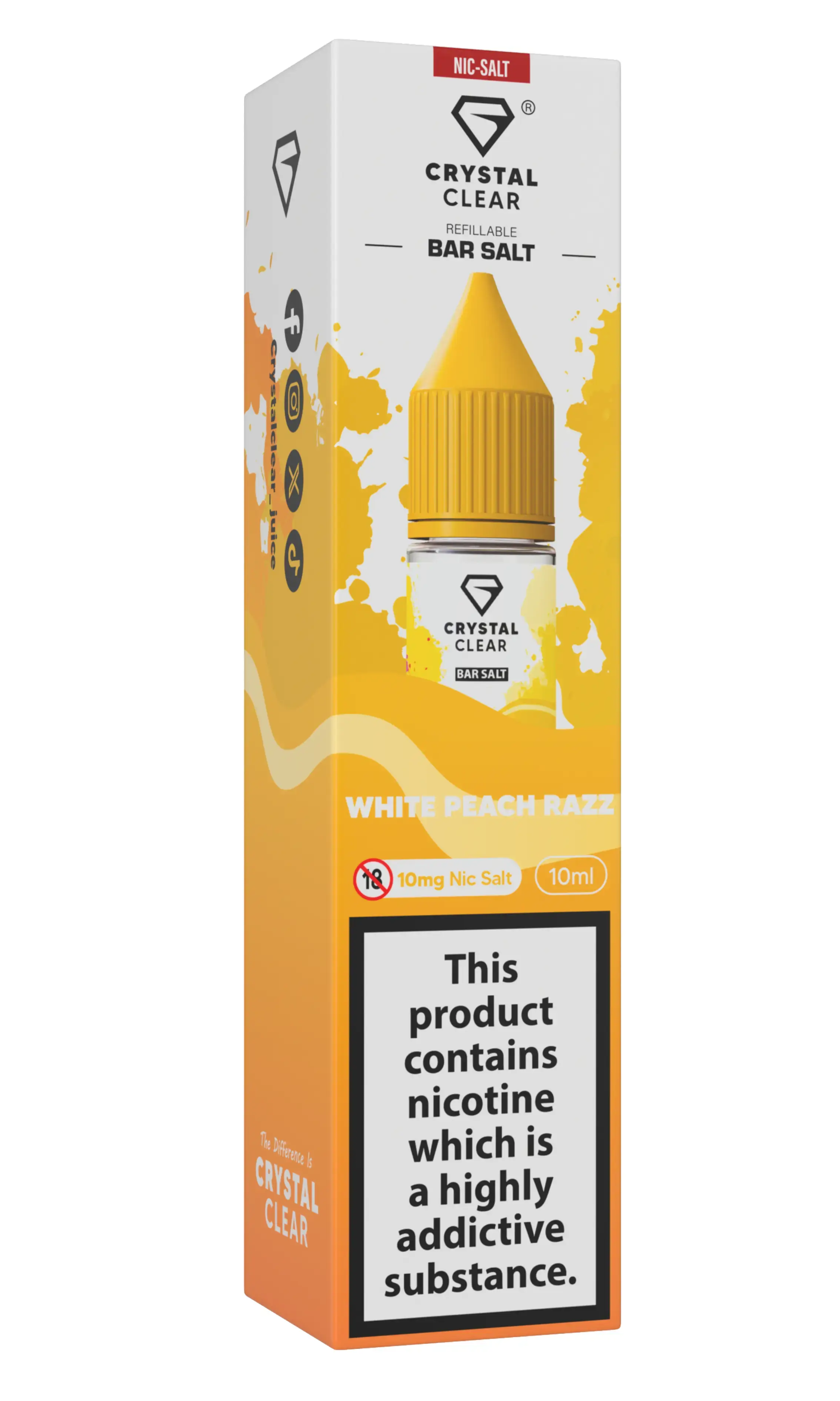 White Peach Razz Nic Salt E-Liquid by Crystal Clear Bar Salts 10ml - 10mg